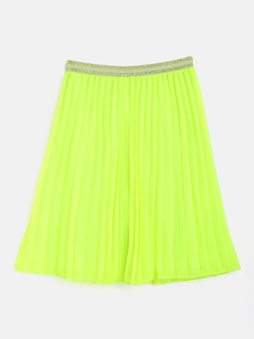 Girls Neon Green Pleated Skirt - Lyush Kids