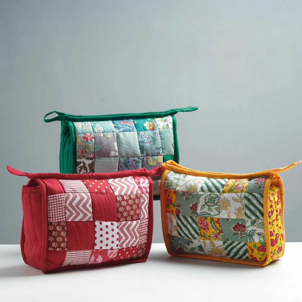 Green - Patchwork Quilted Multipurpose Toiletry Bag