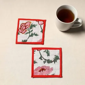 Handcrafted Sanganeri Floral Print Coaster (Set of 2) 06