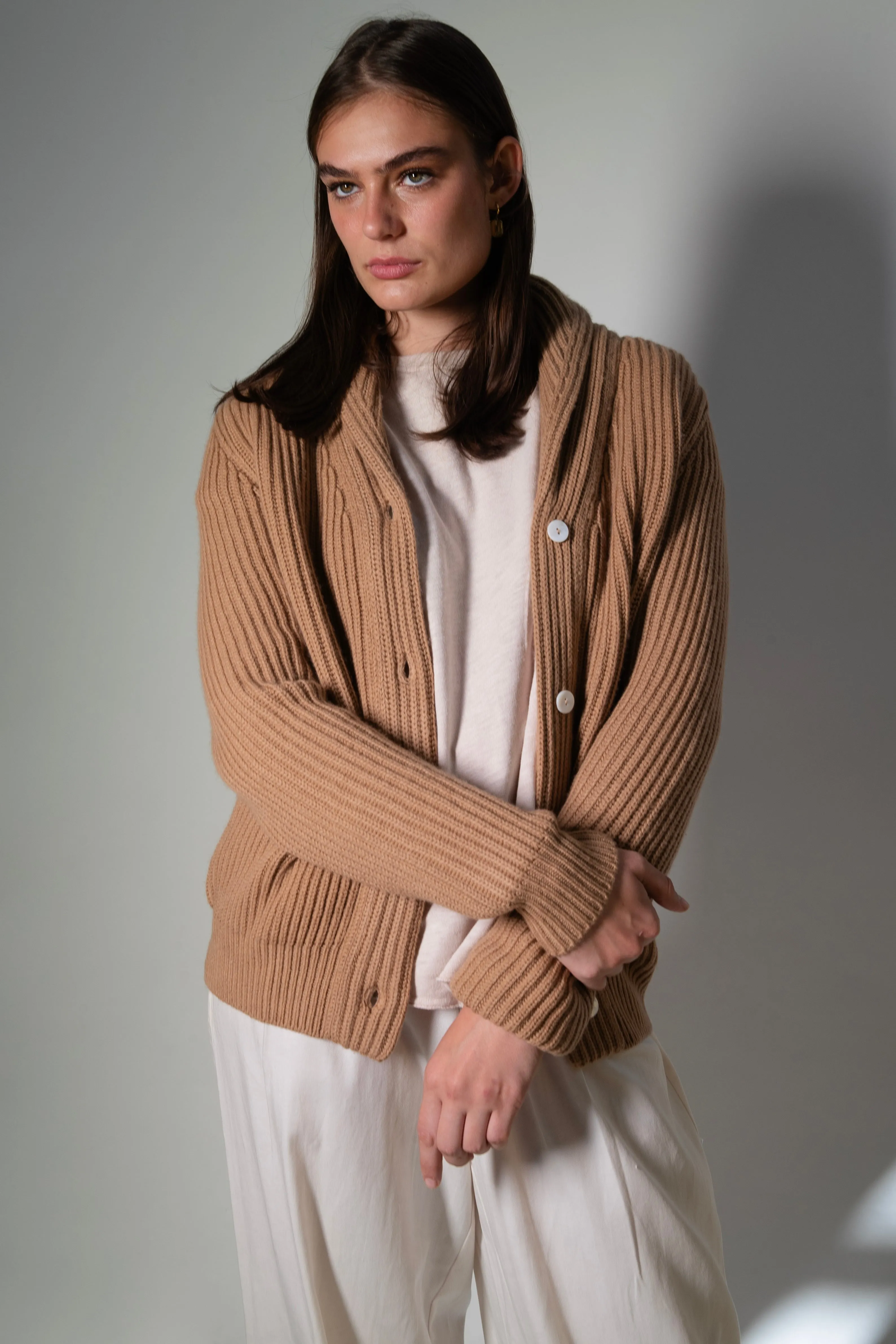 Harpers Emporium Cashmere Shawl Cardigan in  Prarie Sand