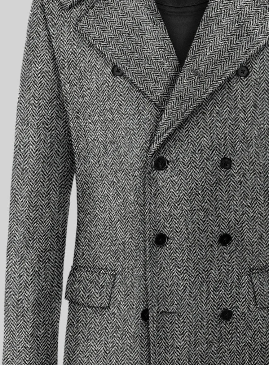 Harris Tweed Gray Herringbone GQ Overcoat