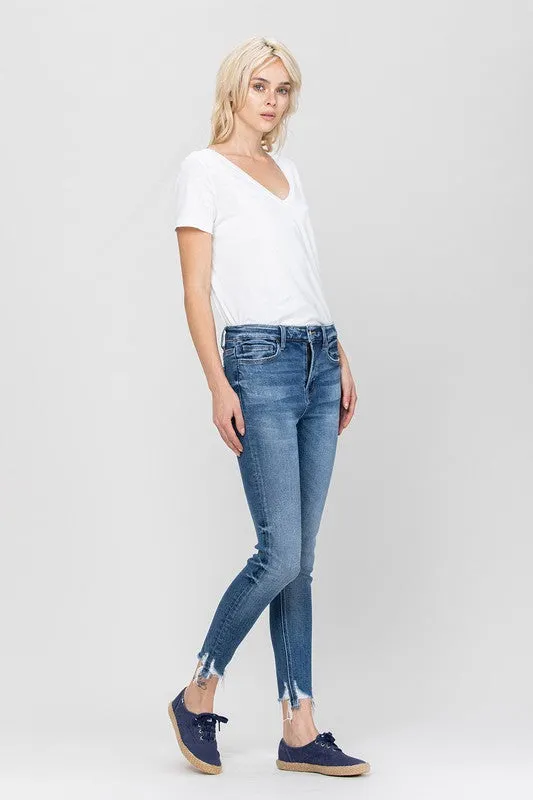 High Rise Ankle Skinny Hem Detail