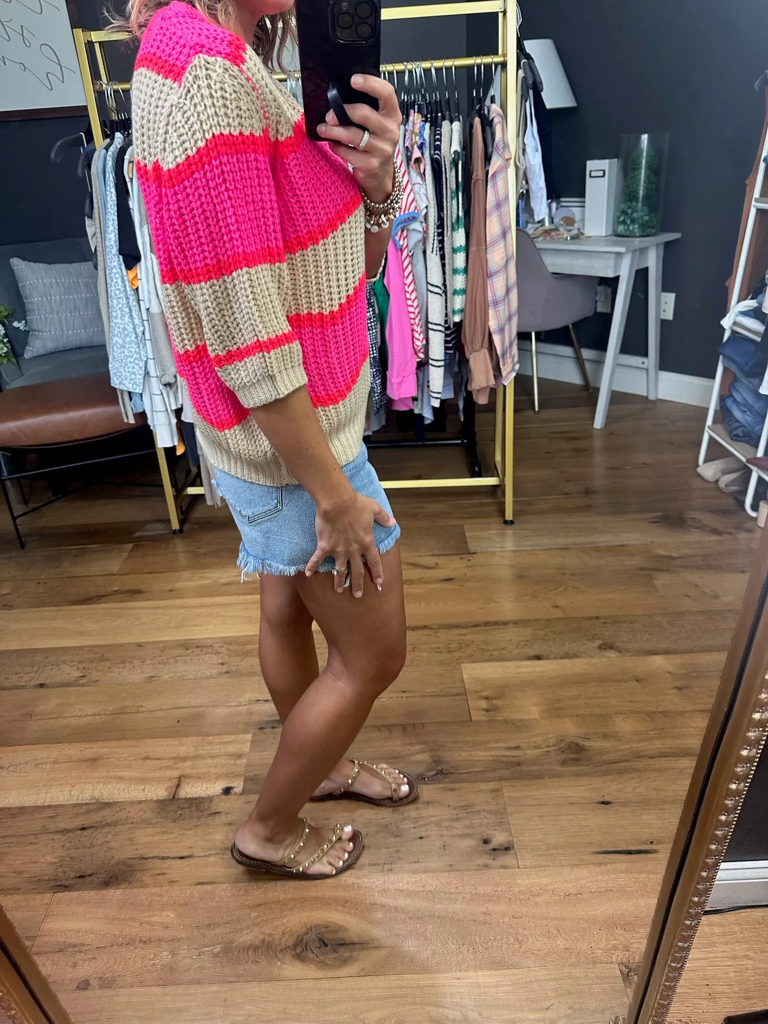 How Sweet It Is Striped Knit Top - Oat/Pink/Coral