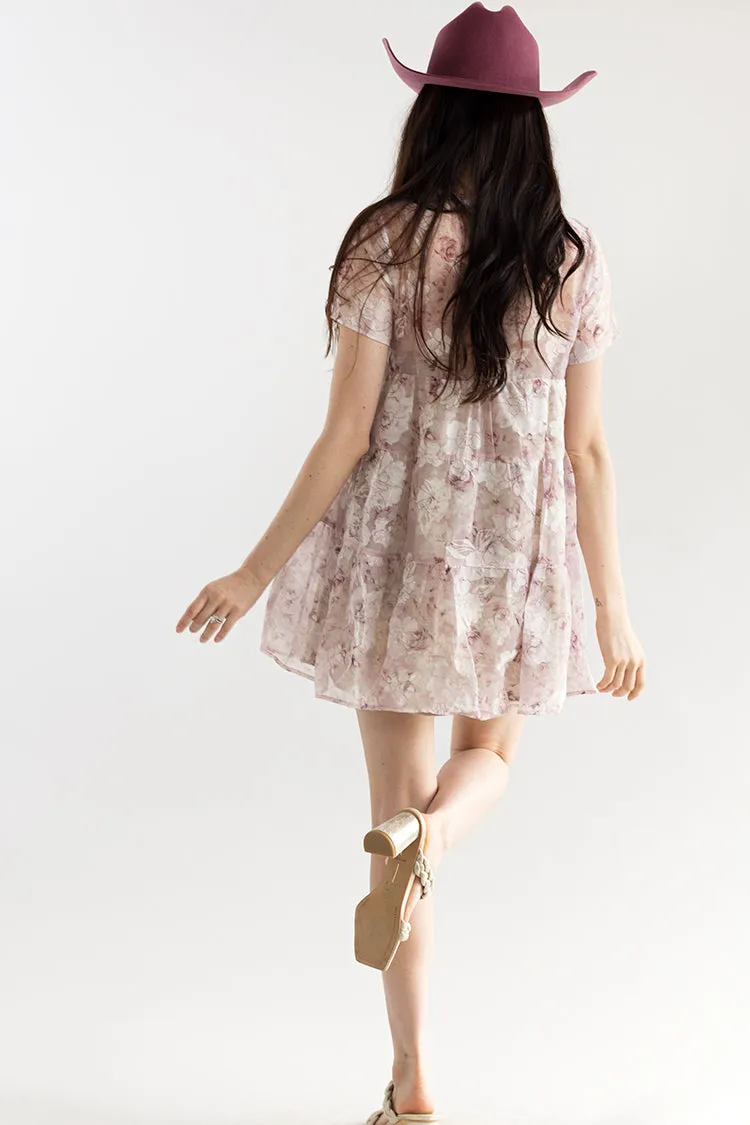 Ivory and Beige Floral Babydoll Dress