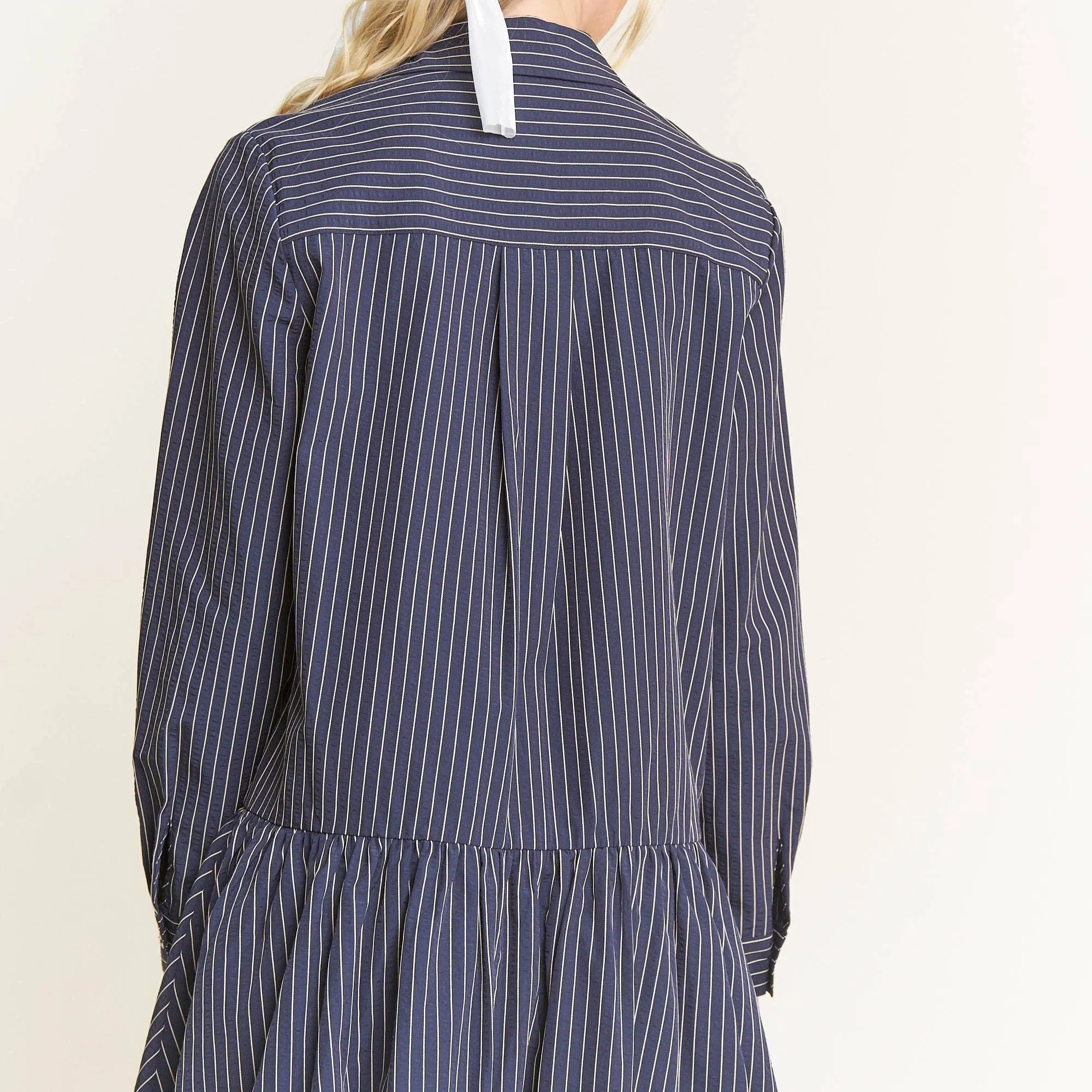 Jen Navy Striped Collared Dress