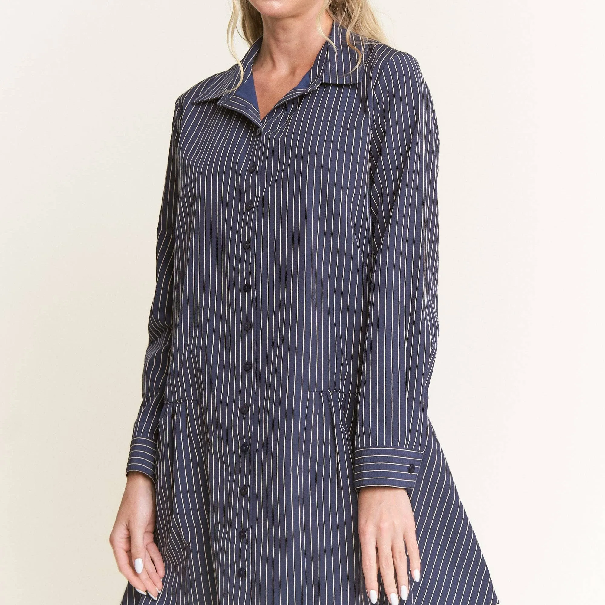 Jen Navy Striped Collared Dress