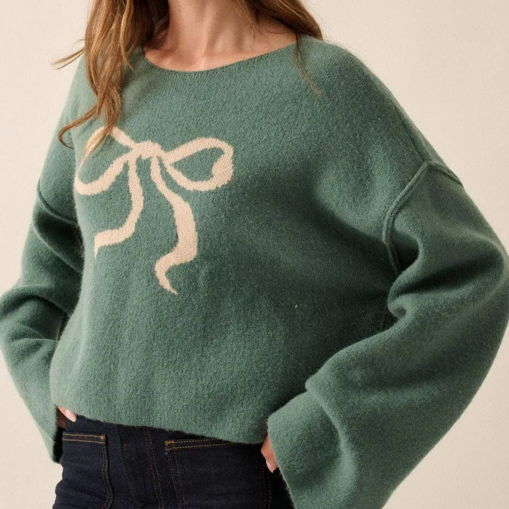 Joelle Solid Contrasting Bow Knit Sweater