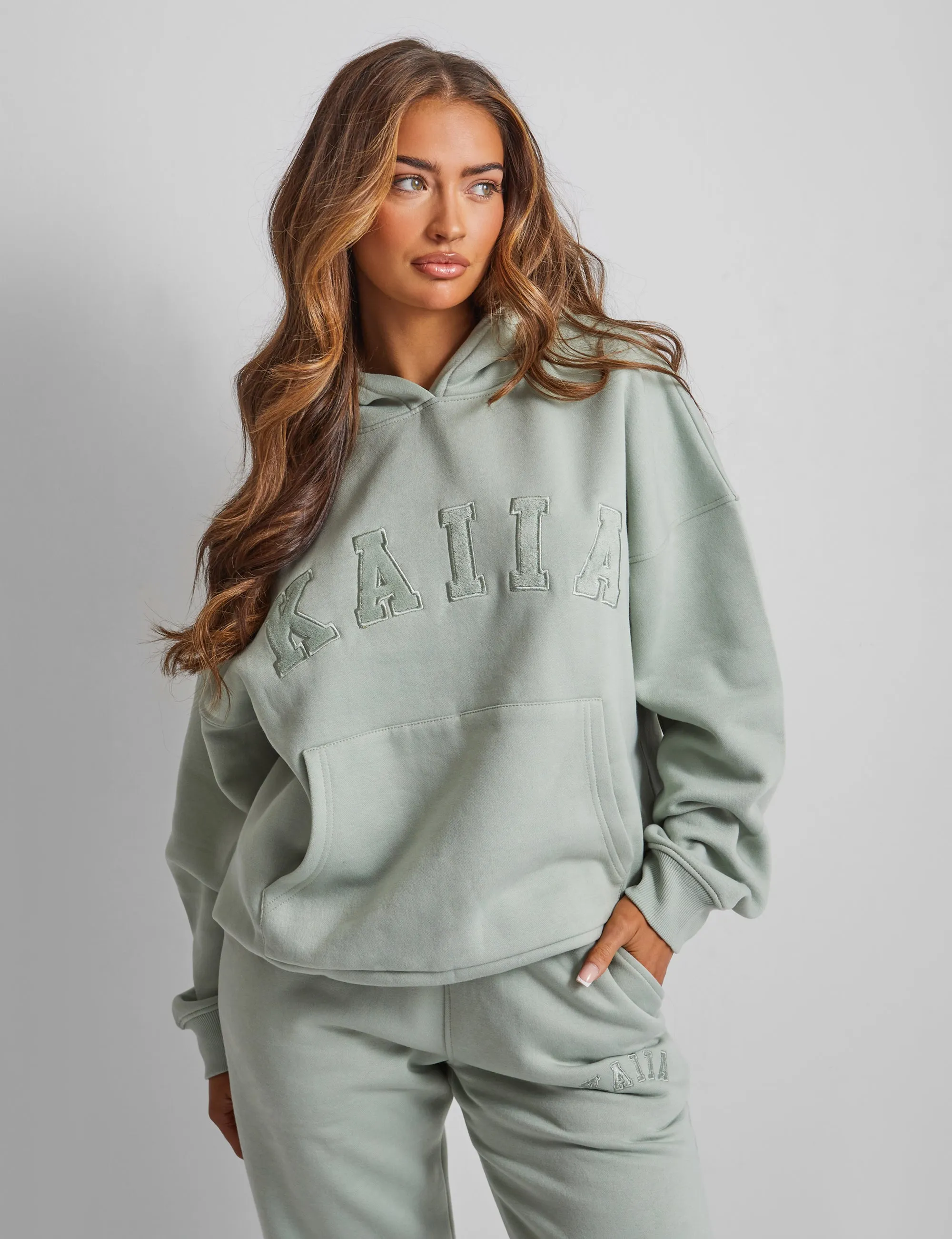 Kaiia Wide Leg Sweat Pants in Sage Green