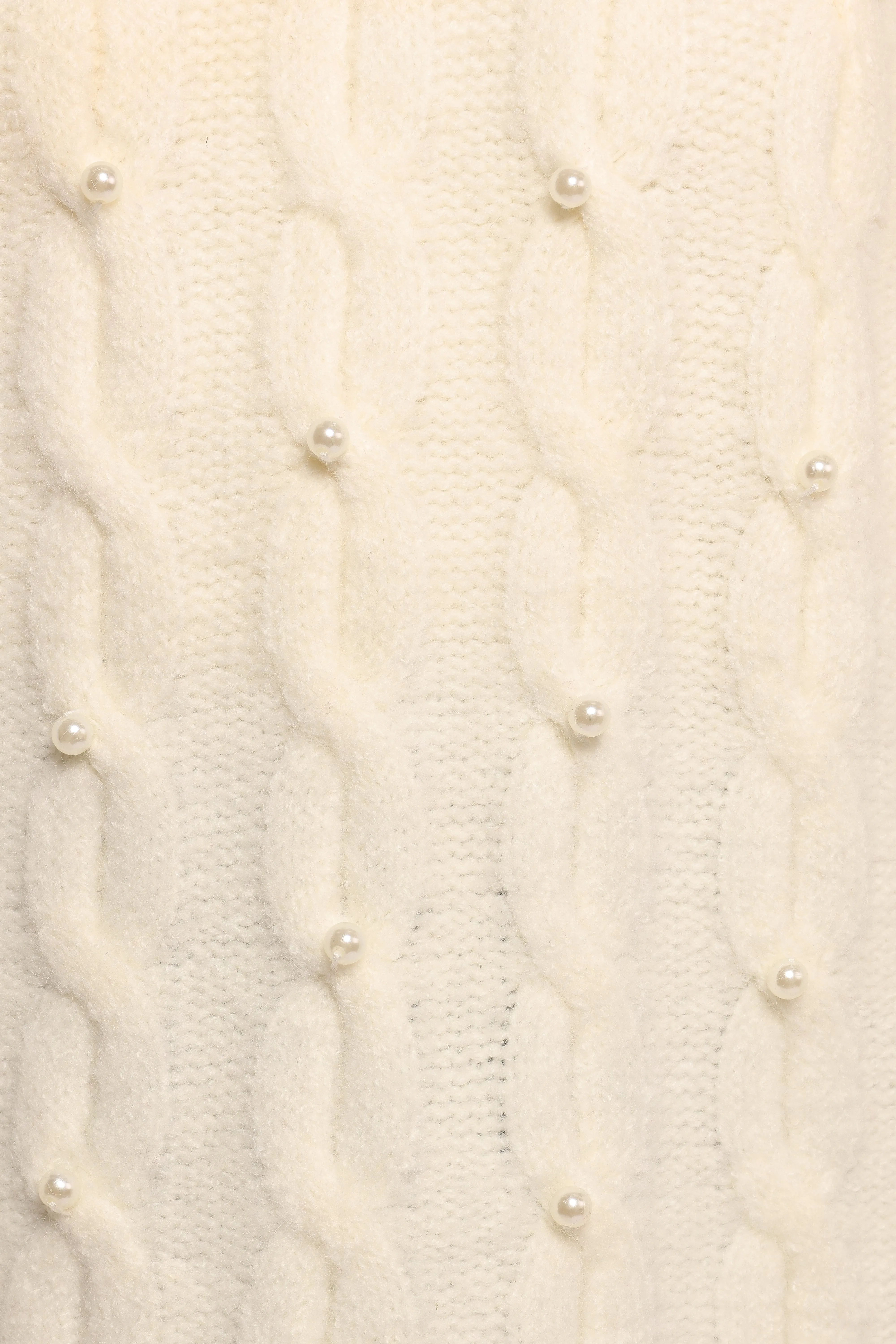 Kalai Cable Knit Pearl Detail Knit Sweater - Cream