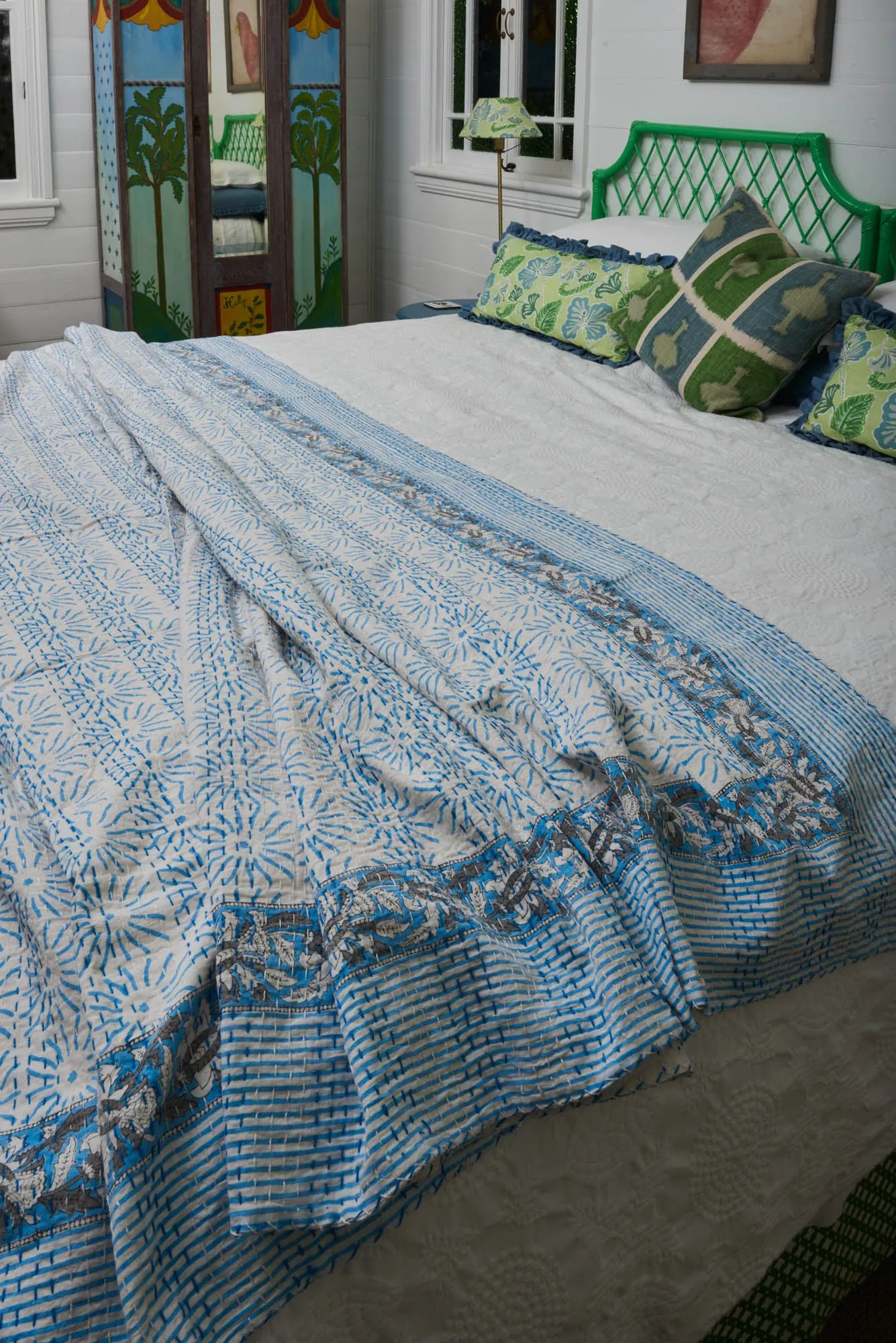 Kantha Quilt Blue Sun