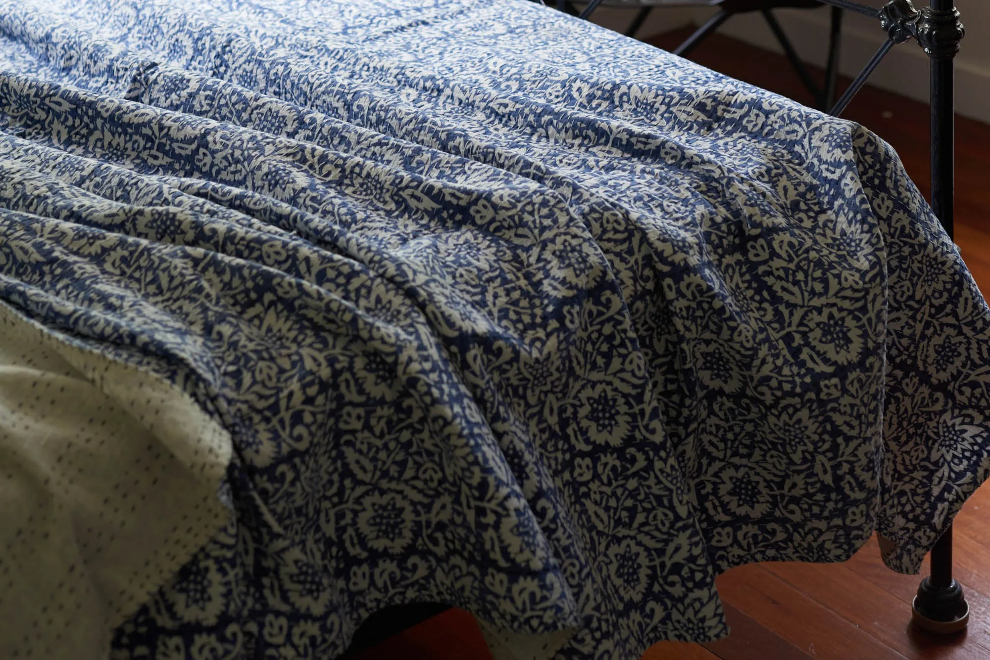 Kantha Quilt French Navy Garden