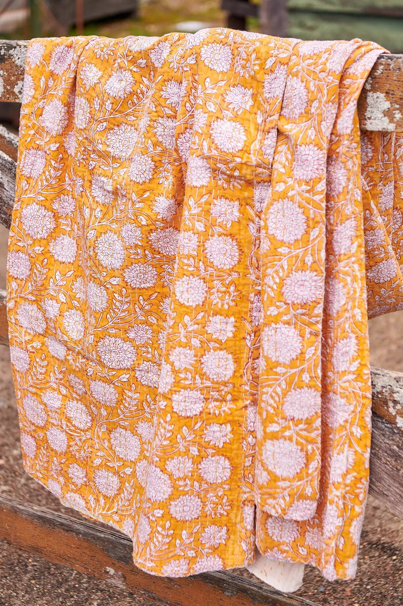 Kantha Quilt Golden Dahlia