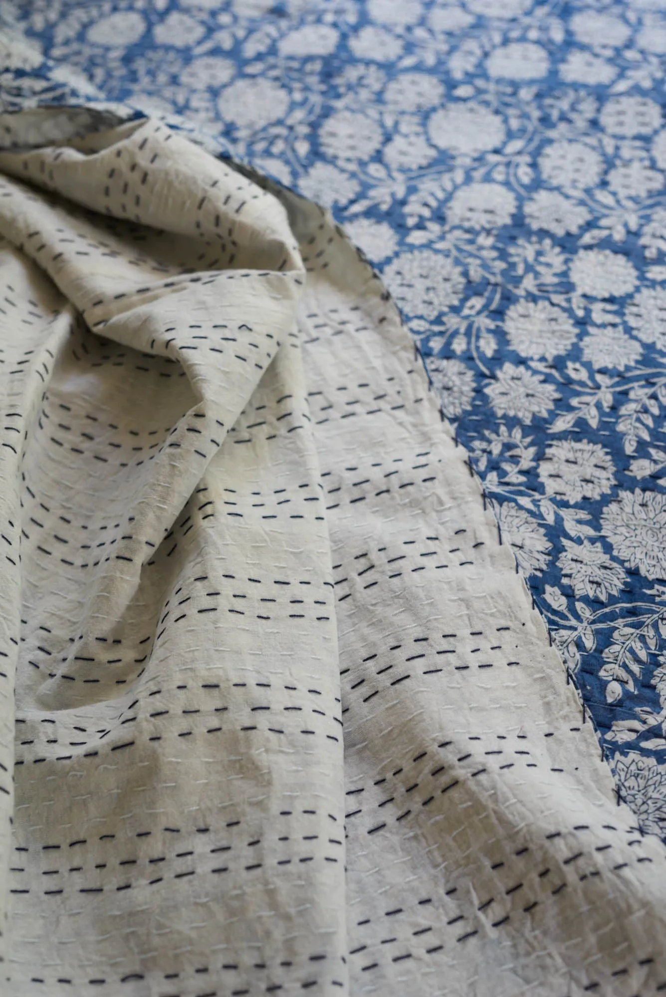 Kantha Quilt Indigo Dahlia