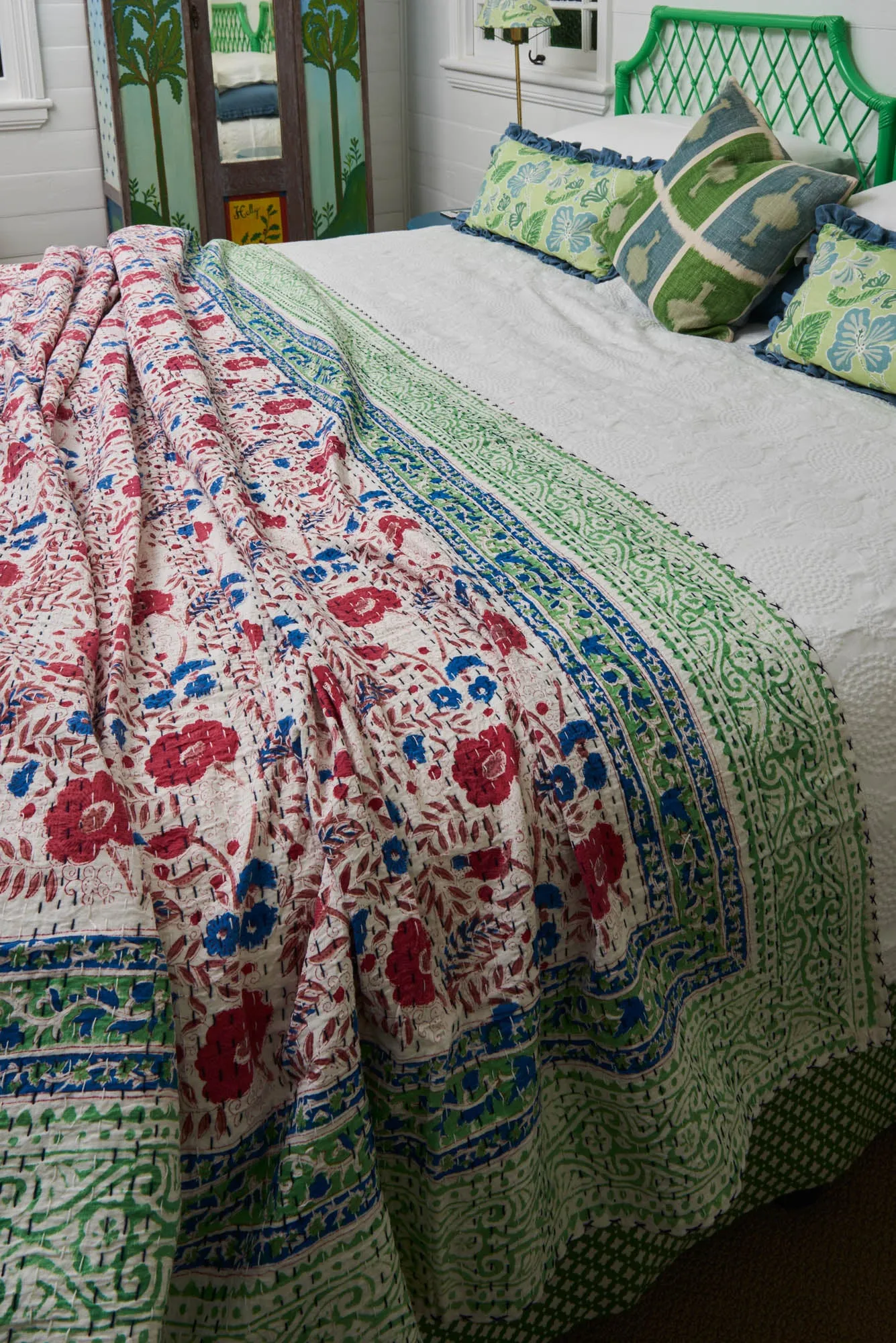 Kantha Quilt Red Roses