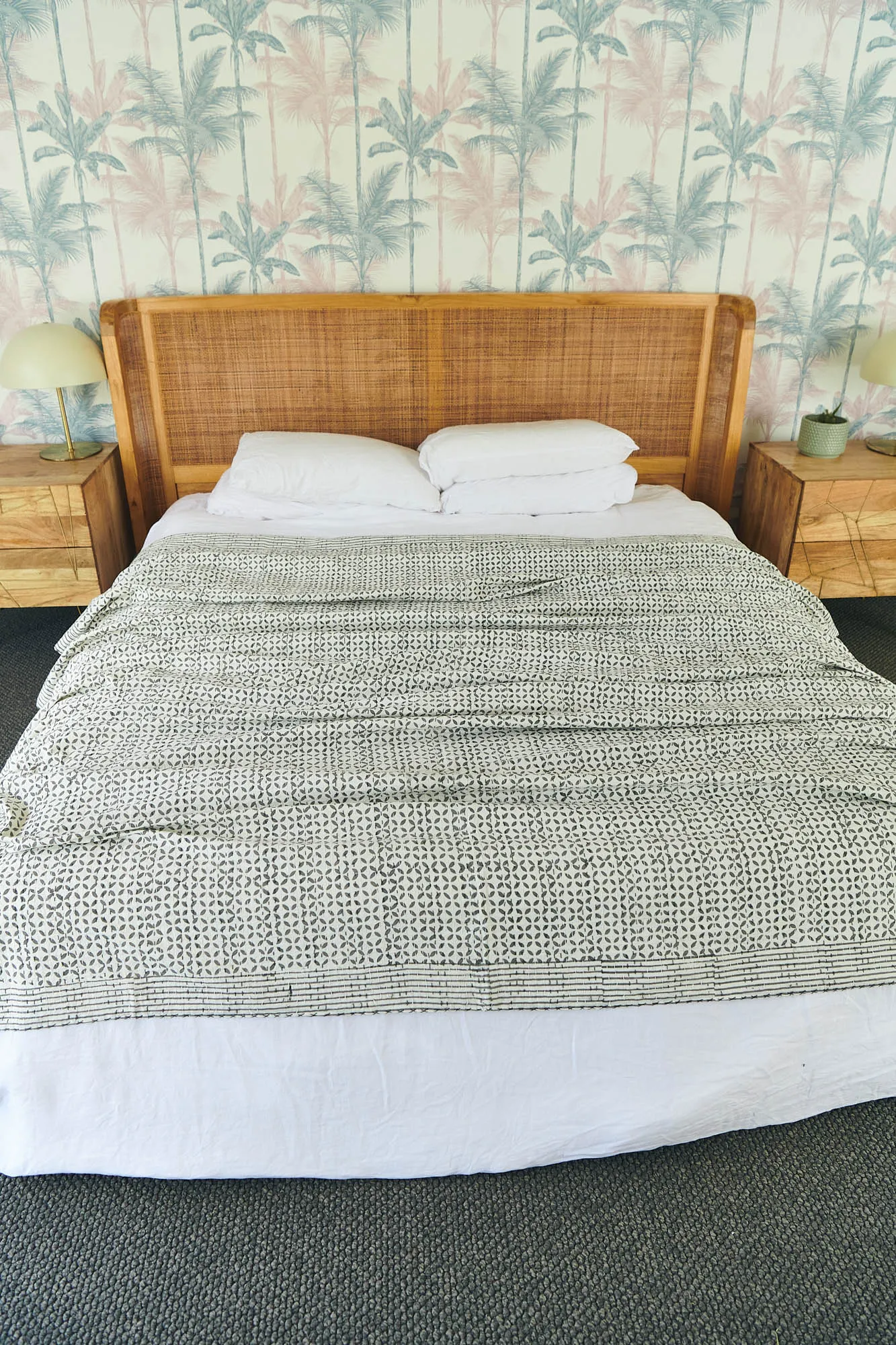 Kantha Quilt Silver Grey Diamonds