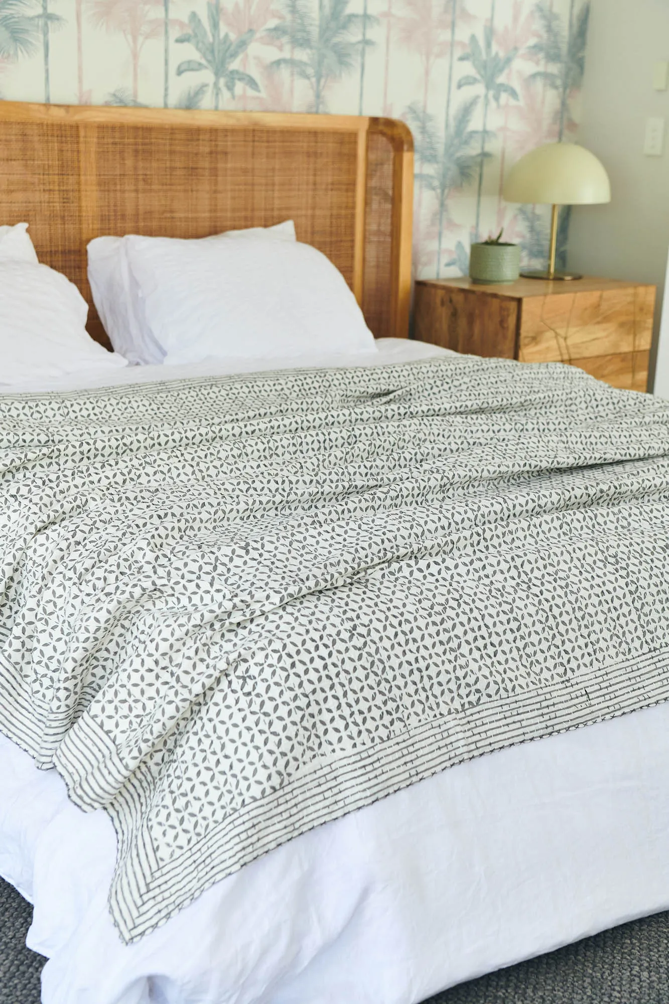 Kantha Quilt Silver Grey Diamonds