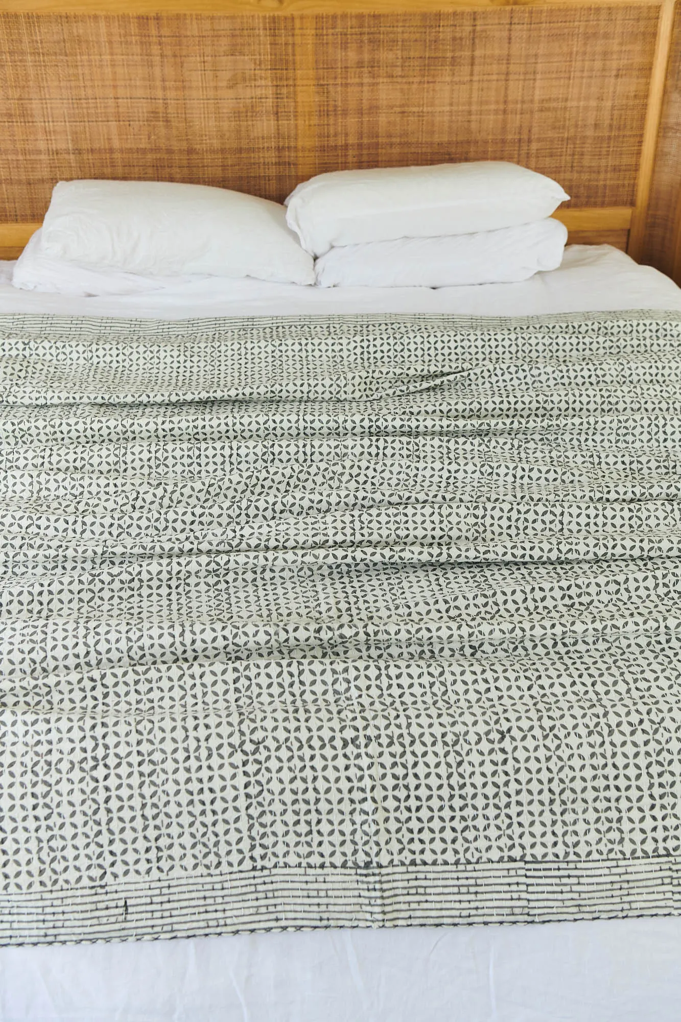 Kantha Quilt Silver Grey Diamonds