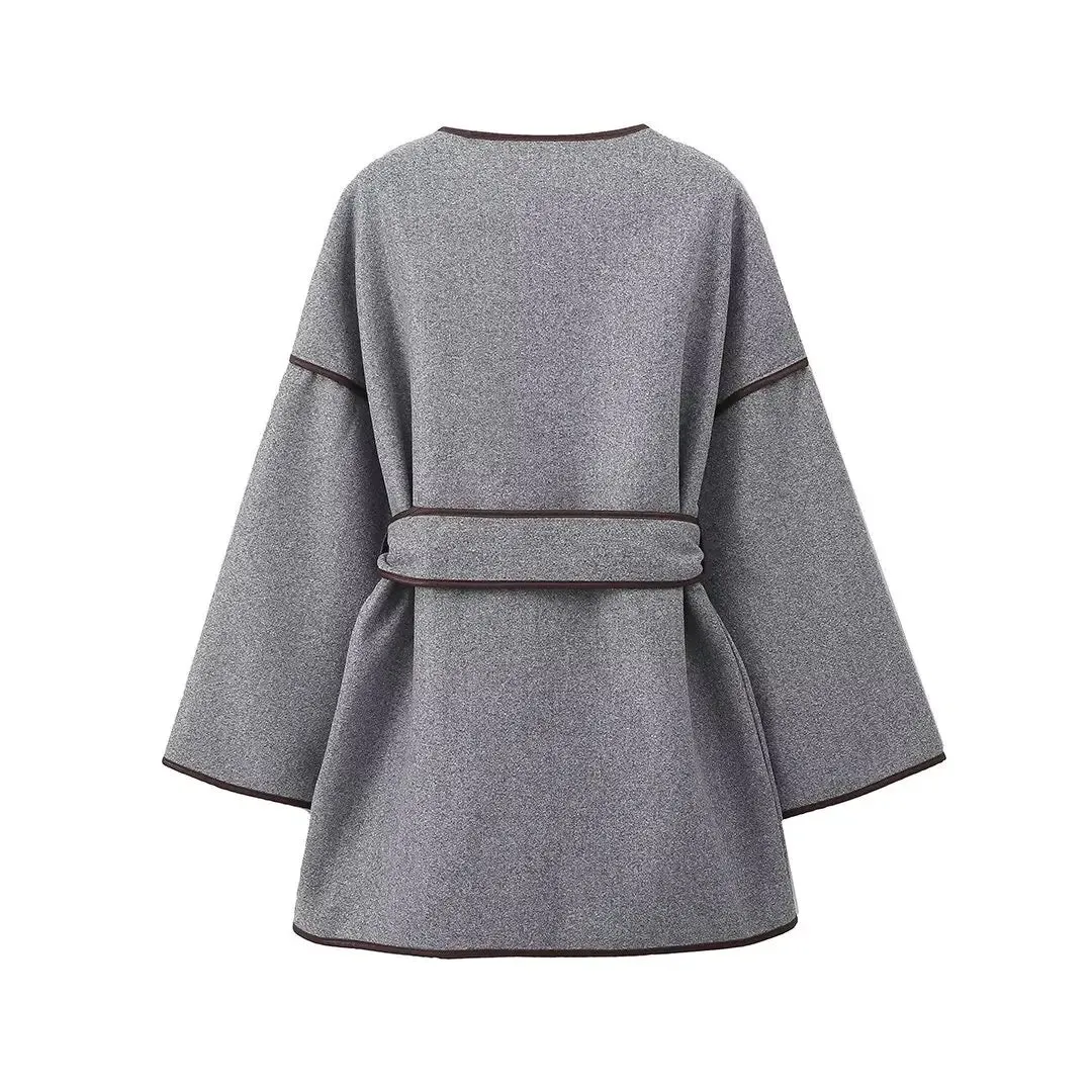 Kara Statement Woolen Overcoat with Belt In Grey