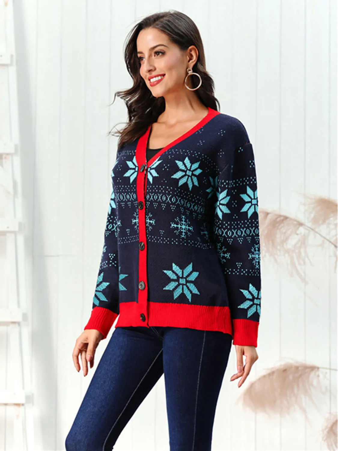 kesley Snowflake Pattern Button Down Cardigan