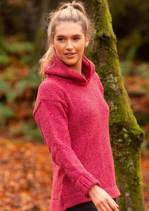 Ladies Donegal Wool Hooded Sweater | Pink