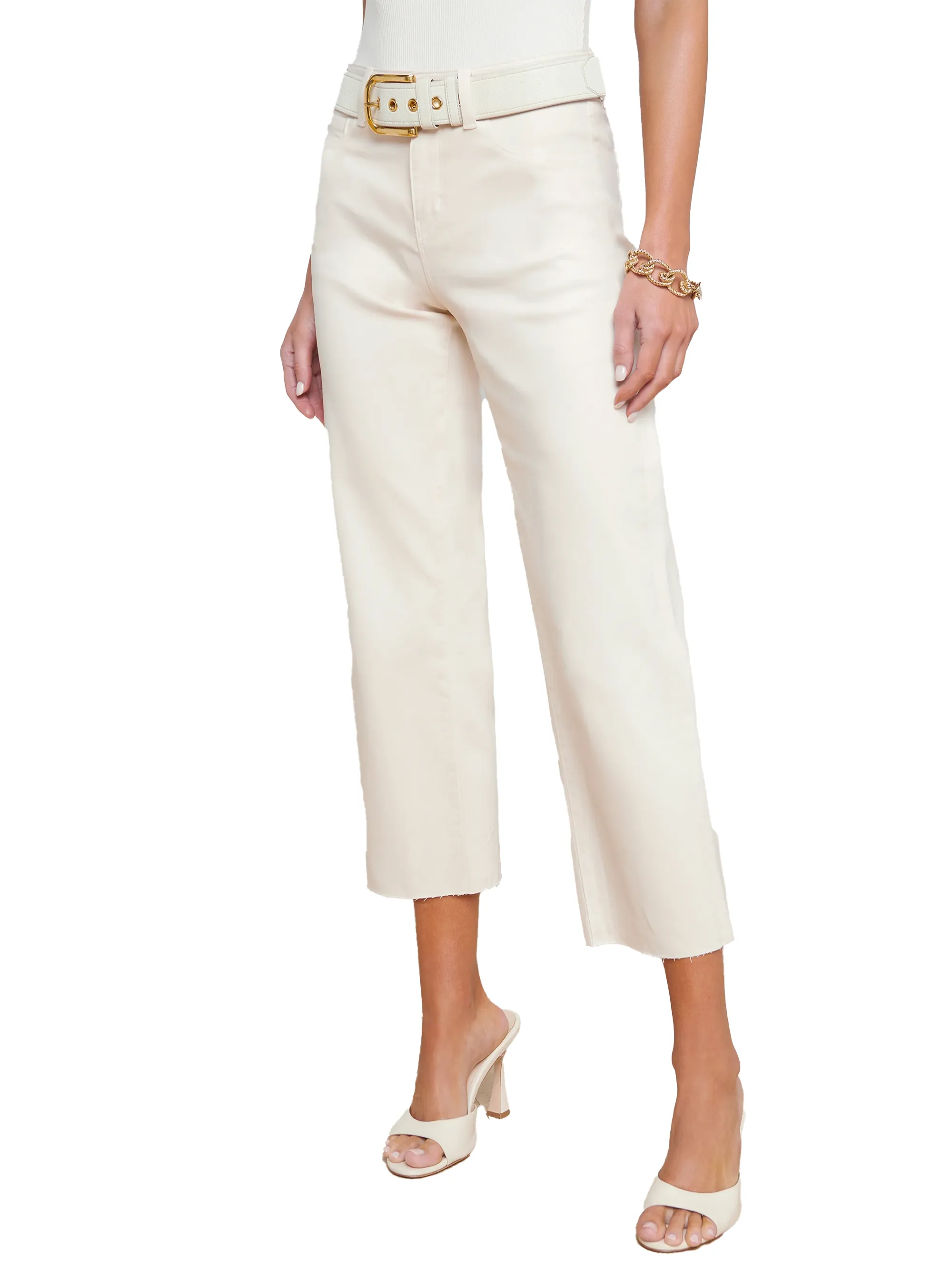 L'AGENCE Wanda Coated Cropped Wide-Leg Jean