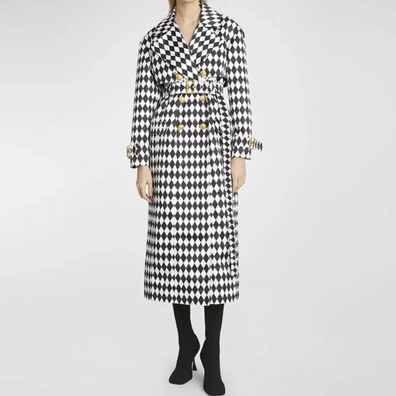 Laura Diamond Print Belted Trench Coat