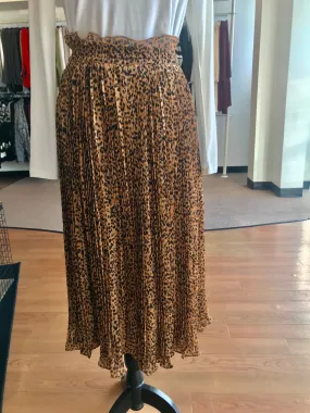 Leopard Print Pleated Midi Skirt