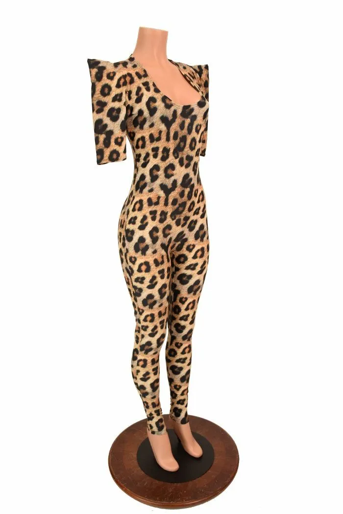 Leopard Sharp Shoulder Catsuit