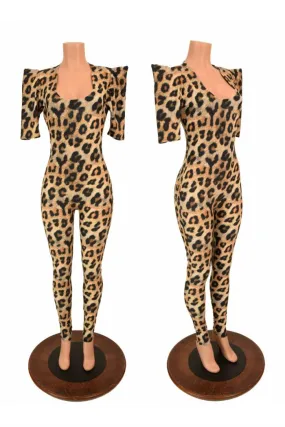 Leopard Sharp Shoulder Catsuit