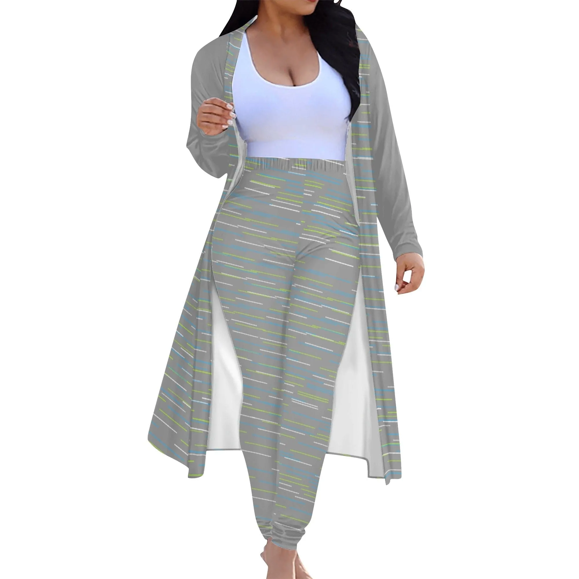 Linear Women's Long Sleeve Cardigan and Leggings 2pcs