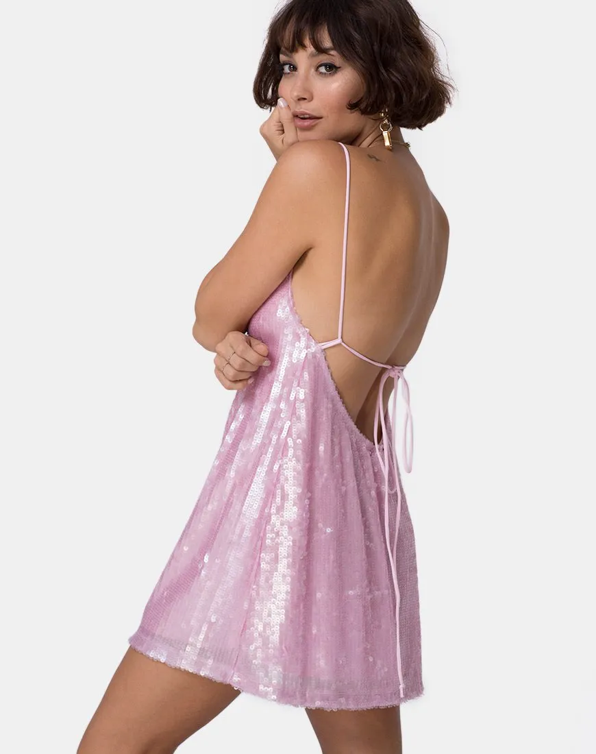 Luciette Dress in Tint Sequin Pink