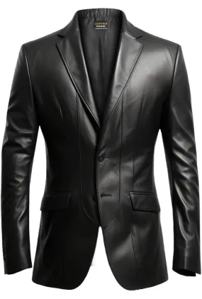 Men 2 Button Leather Blazer