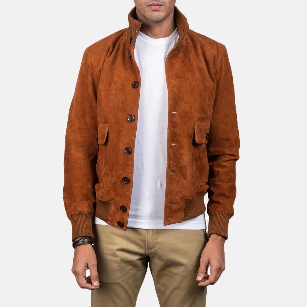 Mens Brown Eaton Suede Leather jacket