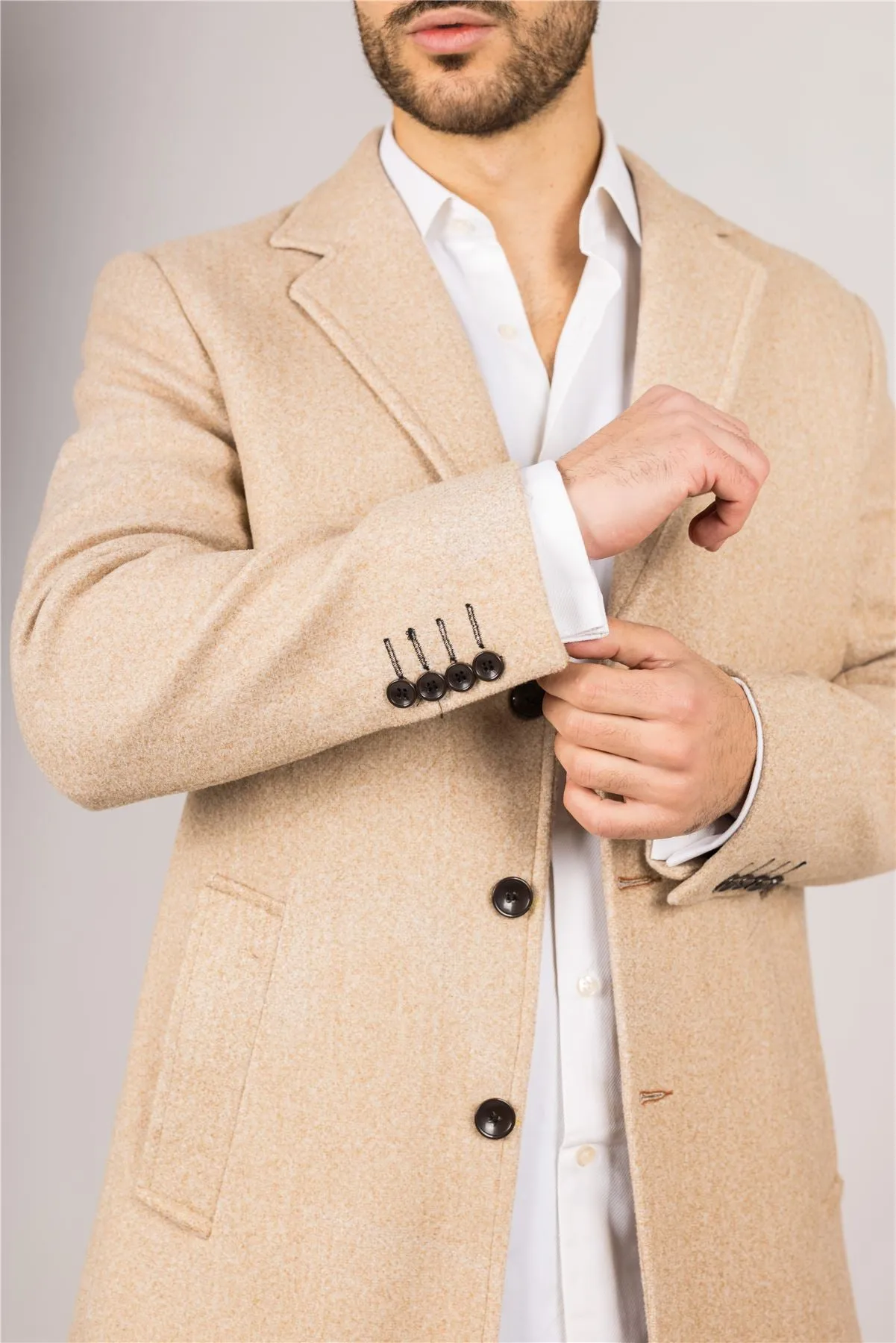 Men's Overcoat Notched Lapel Collar Wool Blend Classic Trench Coat Winter Jacket