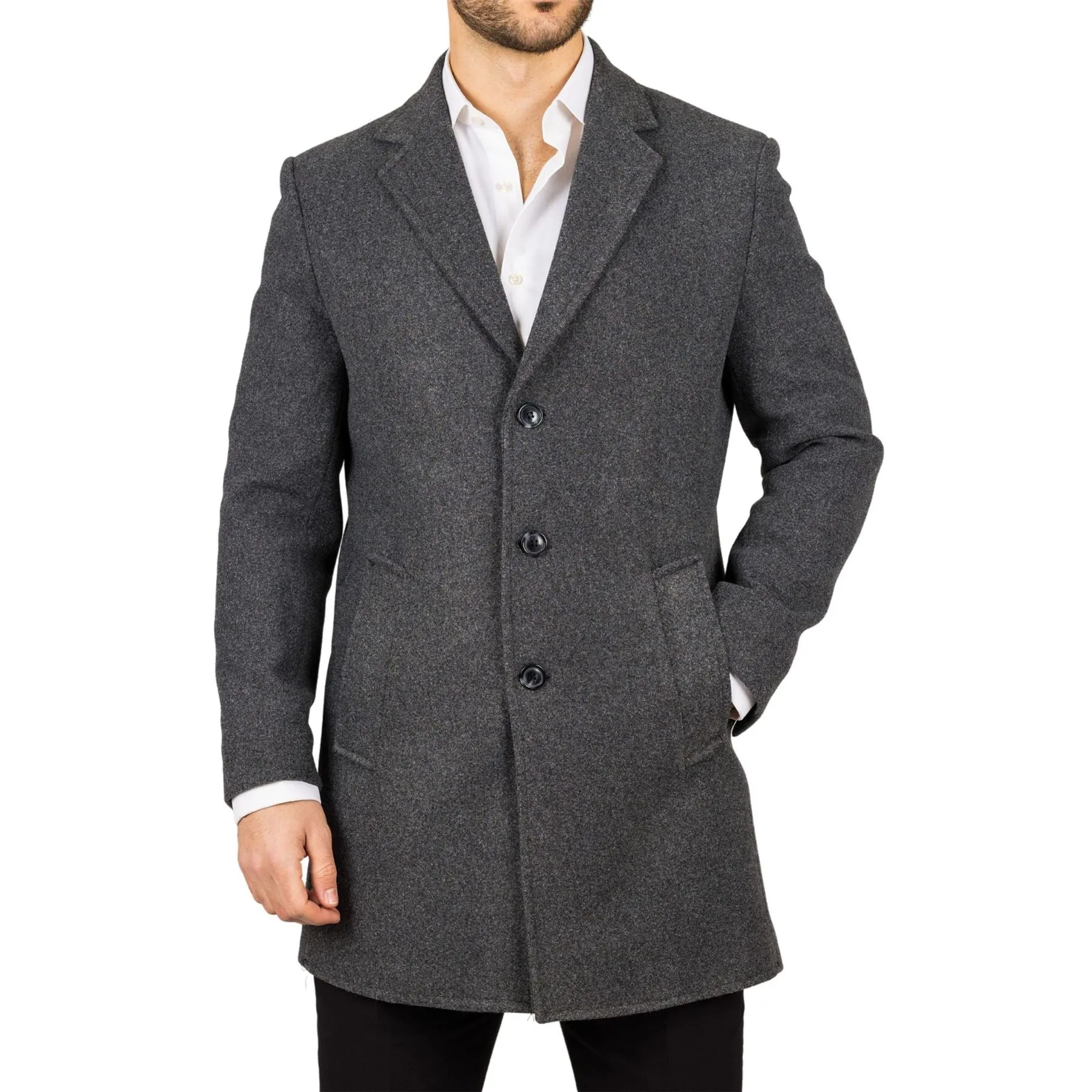 Men's Overcoat Notched Lapel Collar Wool Blend Classic Trench Coat Winter Jacket