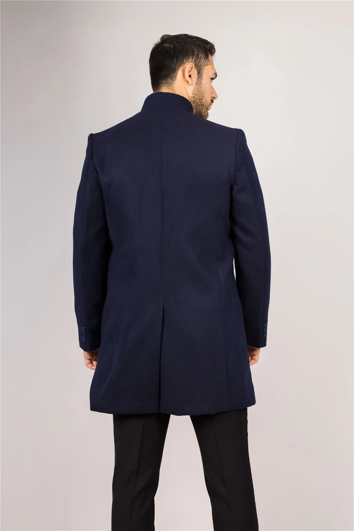 Men's Overcoat Stand Collar Wool Blend Classic Trench Coat Winter Jacket