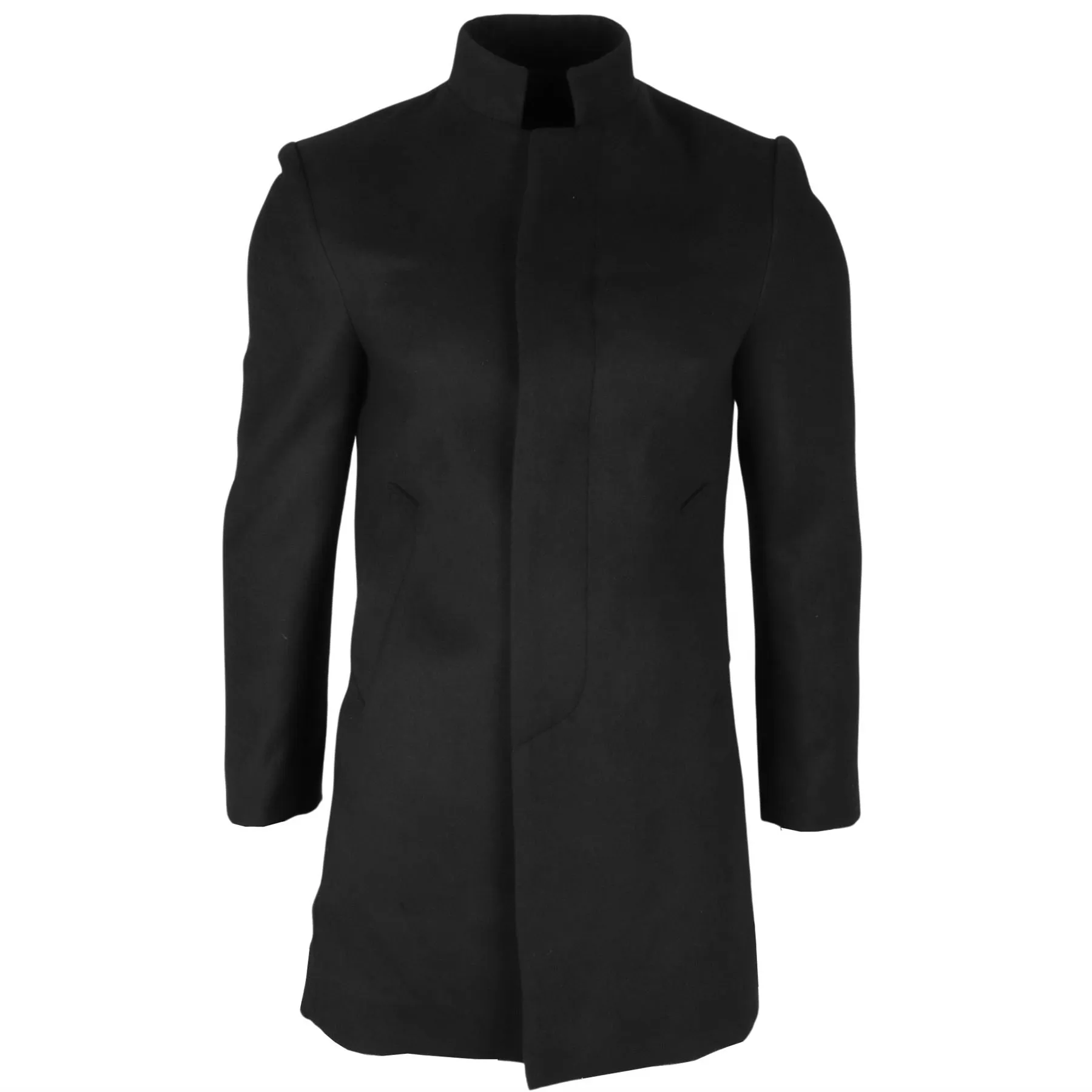 Men's Overcoat Stand Collar Wool Blend Classic Trench Coat Winter Jacket