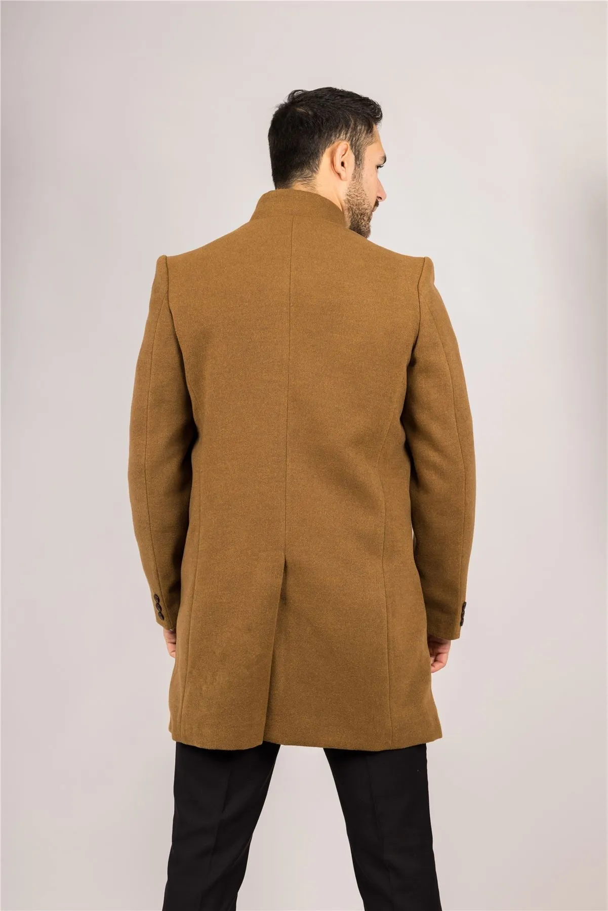 Men's Overcoat Stand Collar Wool Blend Classic Trench Coat Winter Jacket