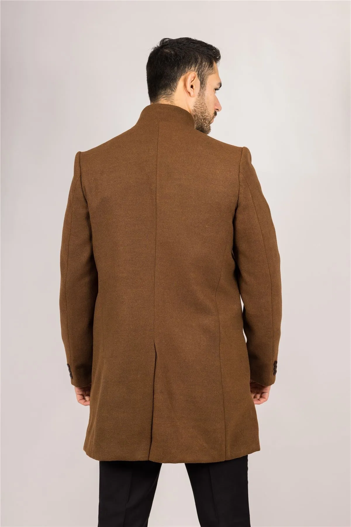 Men's Overcoat Stand Collar Wool Blend Classic Trench Coat Winter Jacket