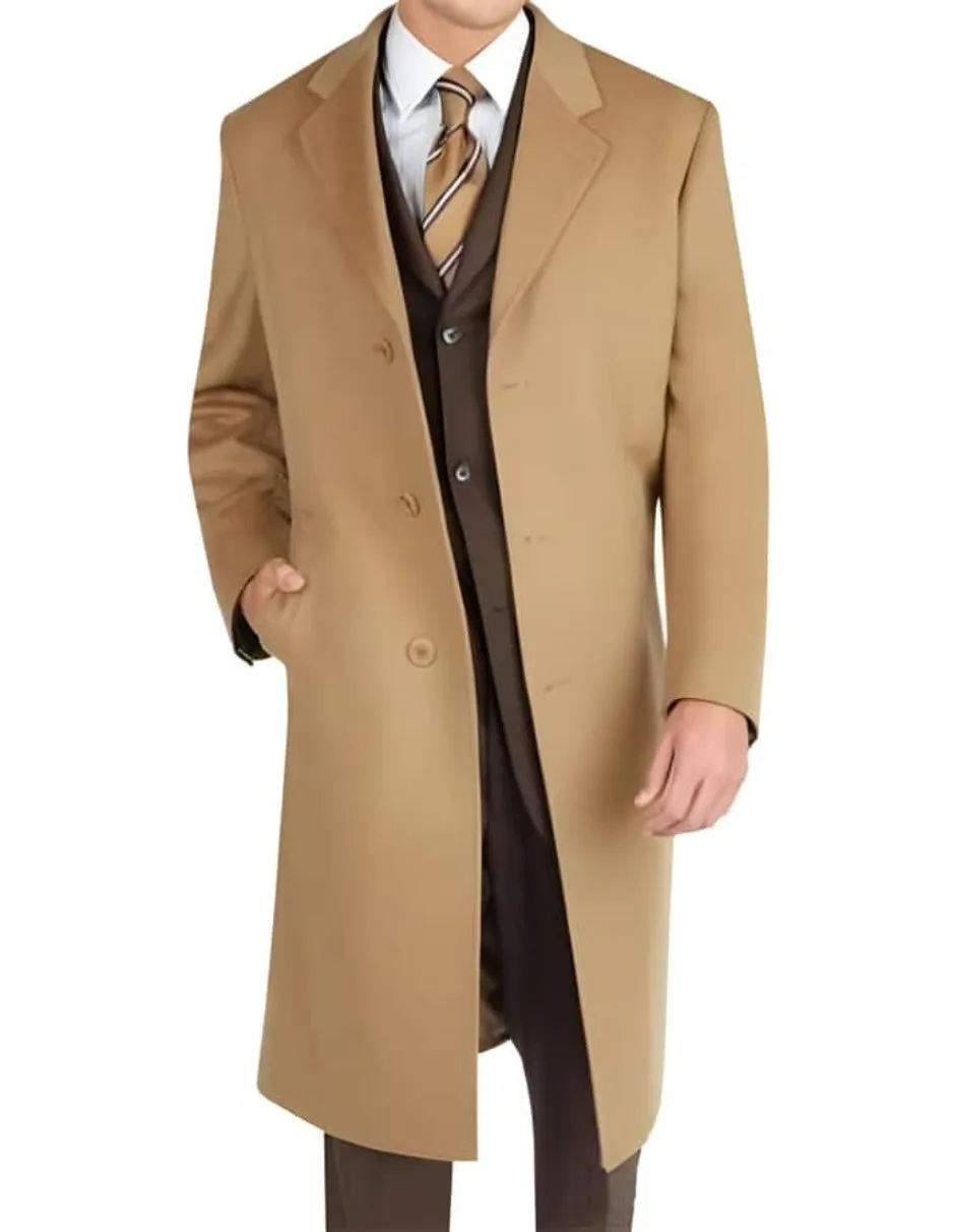 Mens Overcoat - Topcoat For Men - Winter Fabric - men's Dress Coat Long Wool Winter Dress Knee Length Coat Camel ~ Khaki Wool and Cashmere Long men's Dress Topcoat - Winter coat ~ Overcoat