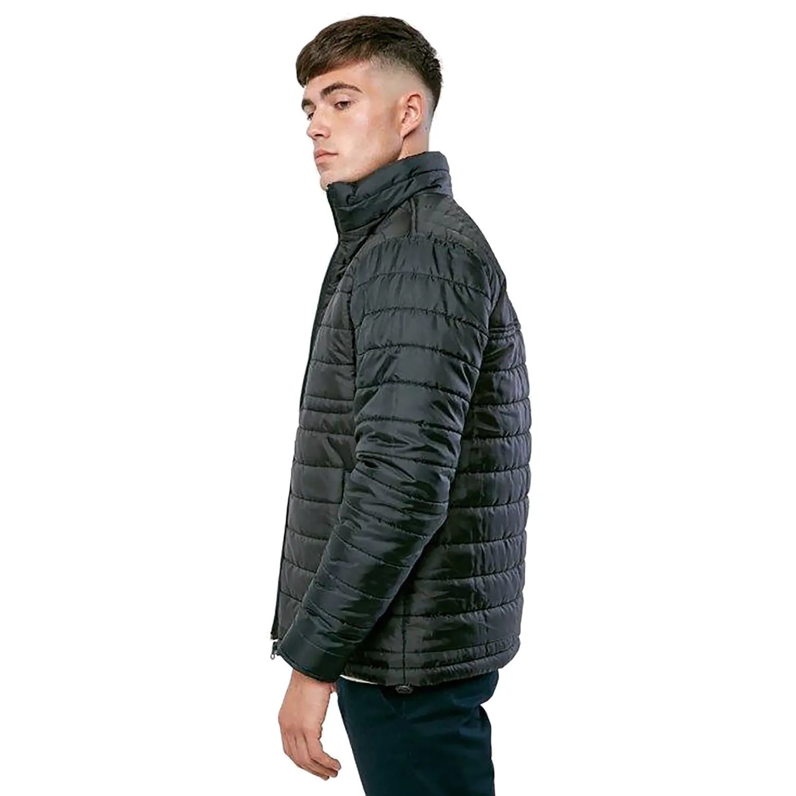 Mens Quilted Jacket Funnel Neck Puffer Winter Coat Padded