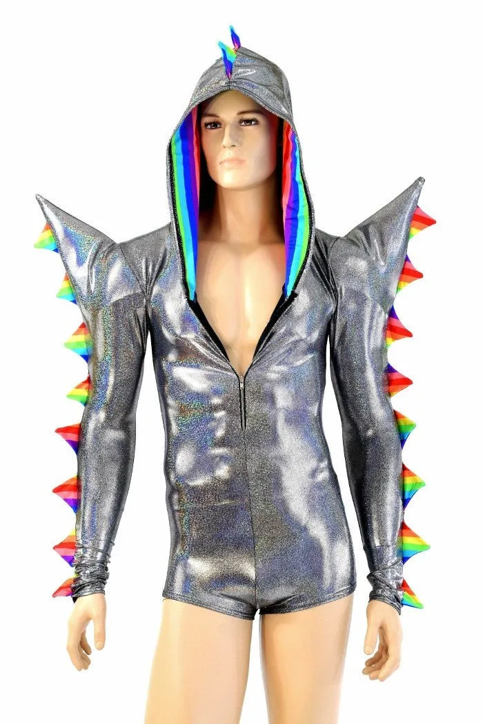 Mens Silver Holographic Spiked Romper