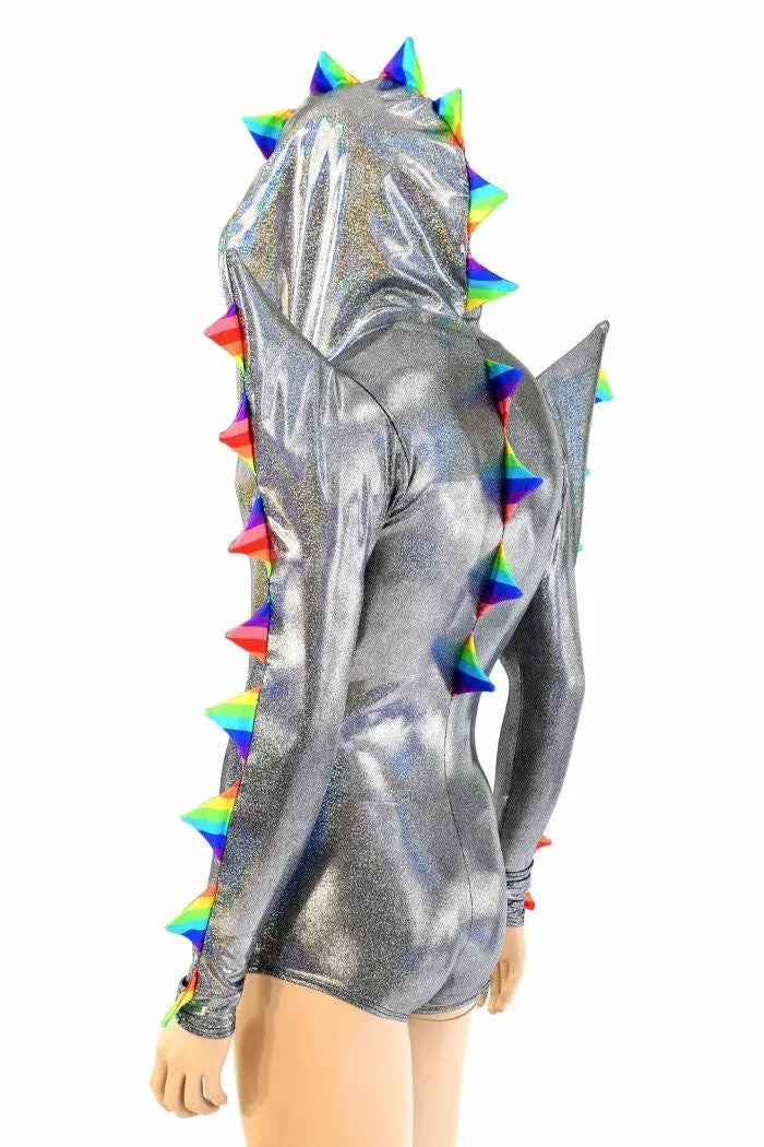 Mens Silver Holographic Spiked Romper