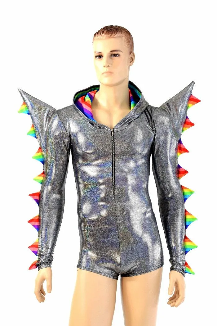 Mens Silver Holographic Spiked Romper