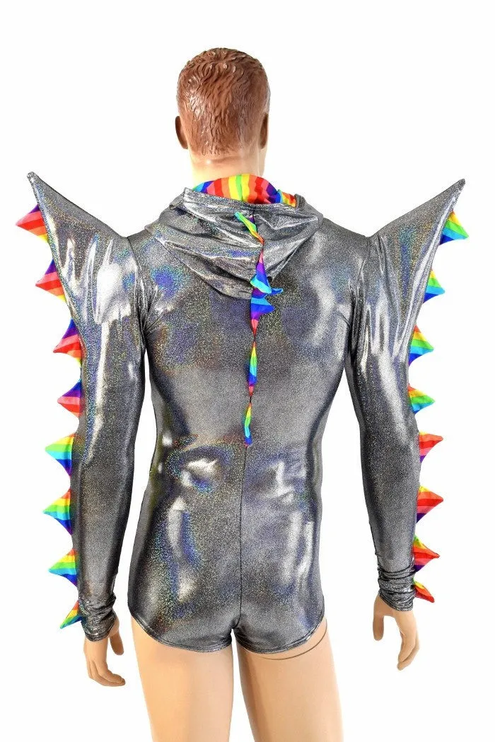 Mens Silver Holographic Spiked Romper