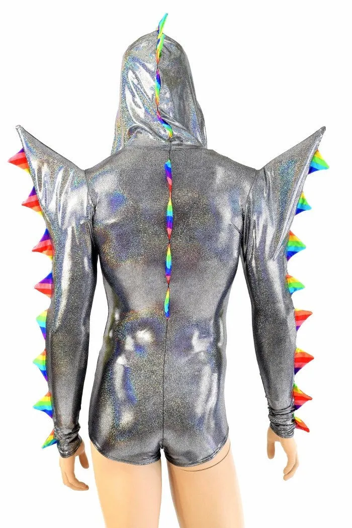 Mens Silver Holographic Spiked Romper