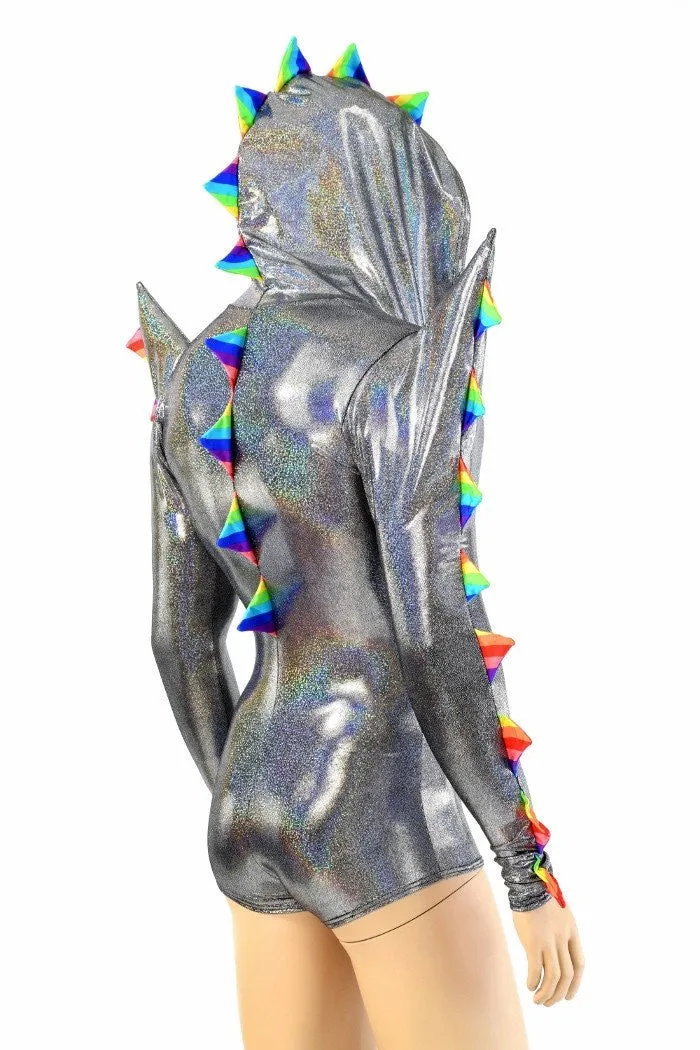 Mens Silver Holographic Spiked Romper