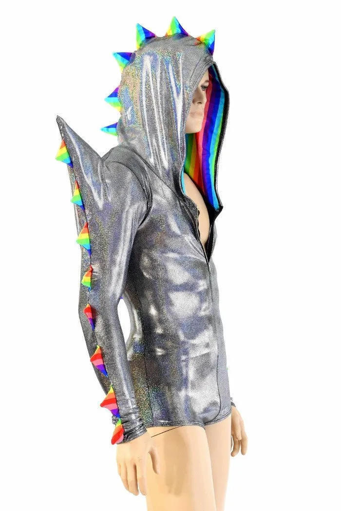 Mens Silver Holographic Spiked Romper