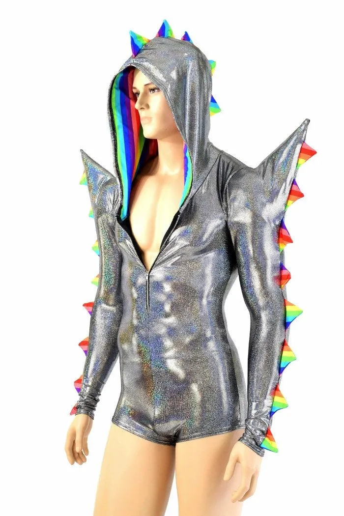 Mens Silver Holographic Spiked Romper