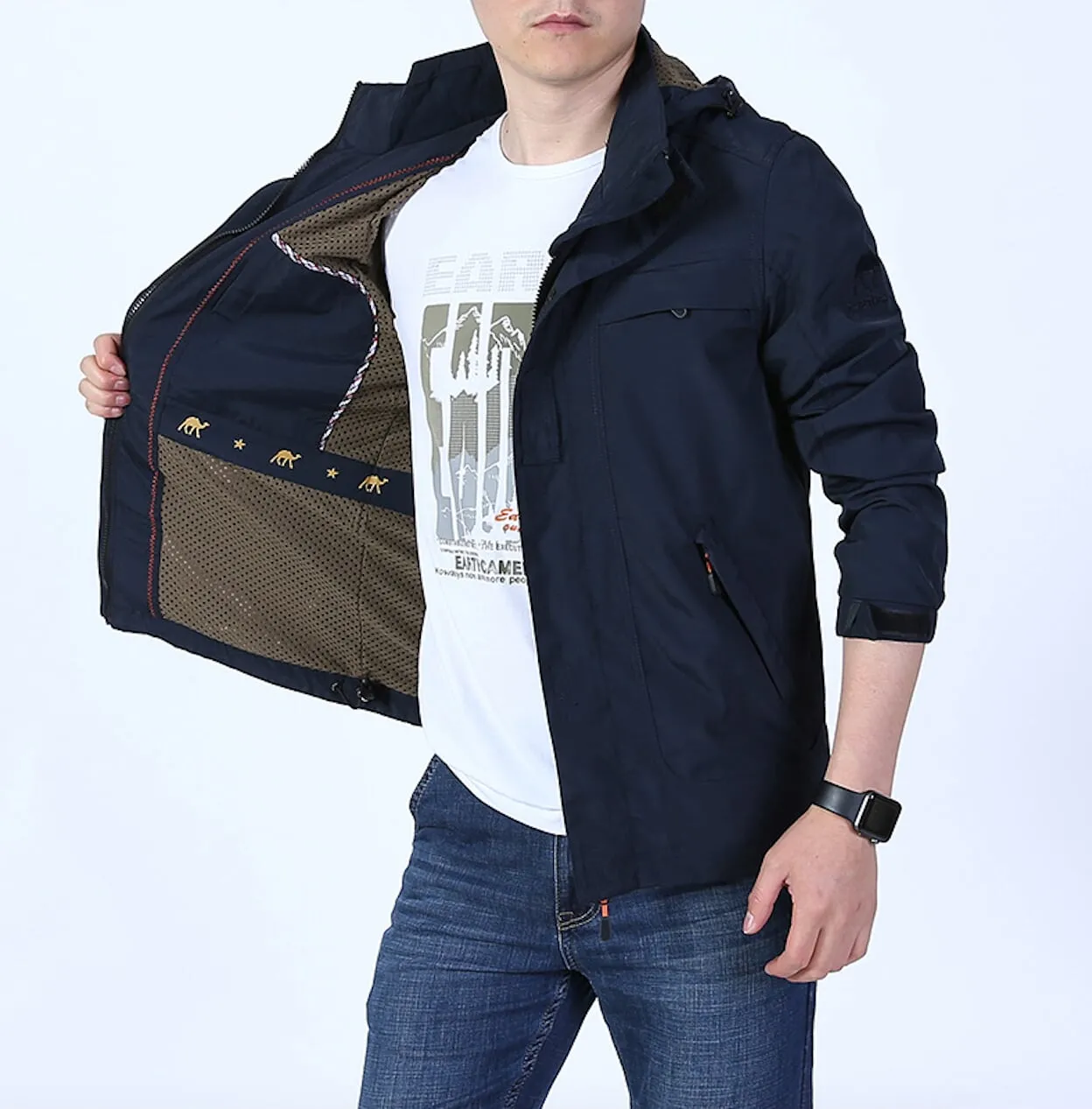 Mens Zip Up Jacket with Removable Hood